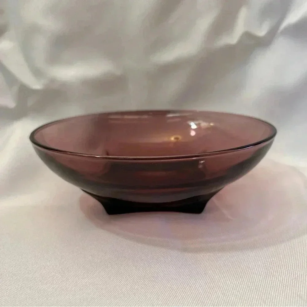 GORGEOUS Vintage Set of 6 Square Base Amethyst Purple Glass Salad Bowls